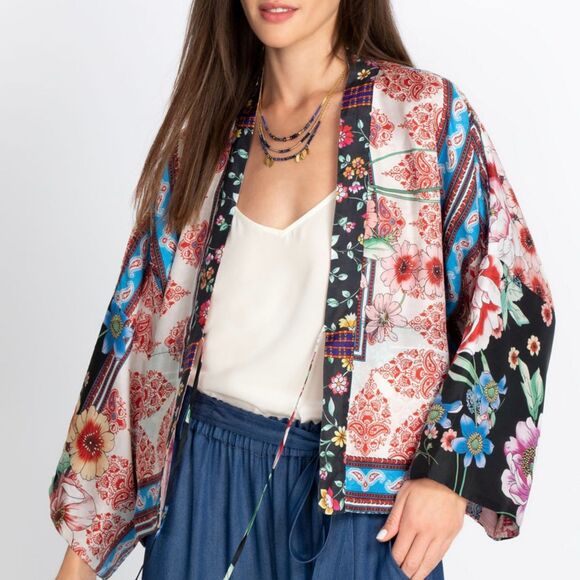 Johnny Was Geana Makenna 100% Silk Reversible Kimono Size Large - Picture 1 of 7